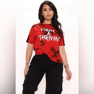 Red and black Vibin & thrivin T-shirt . Size S . The brand is fashion nova